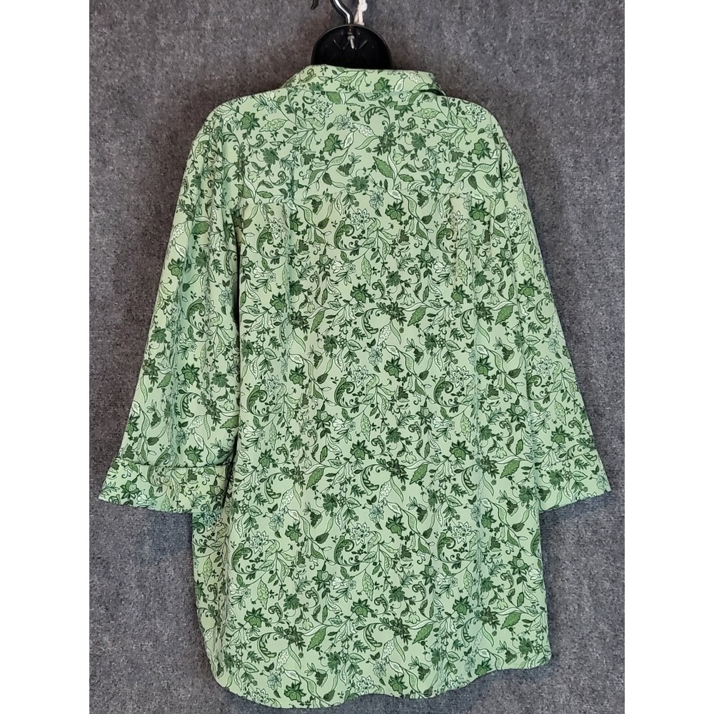 Woman Within 2X Floral Button Down 3/4 Sleeve Green Casual Shirt Top Blouse Cuff - Picture 2 of 10